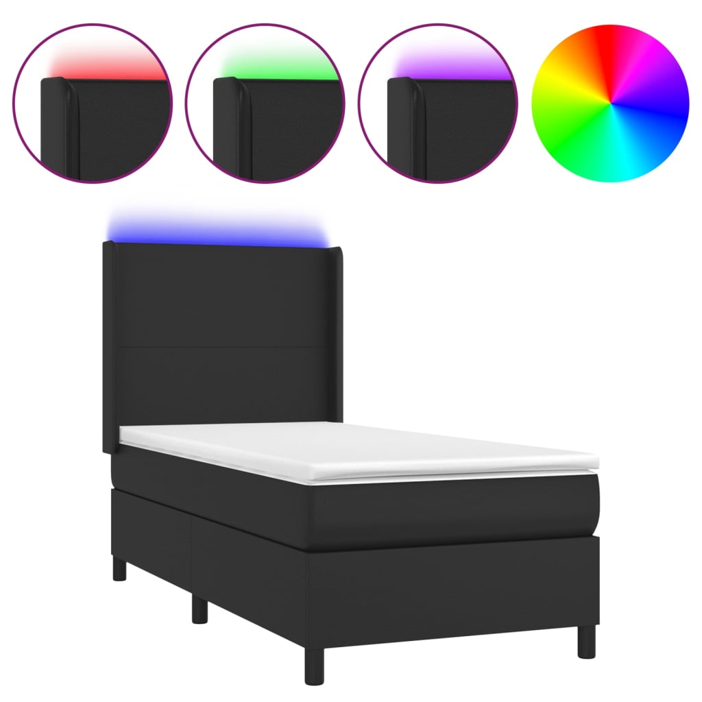 Krevet box spring s madracem LED crni 80x200 cm od umjetne kože