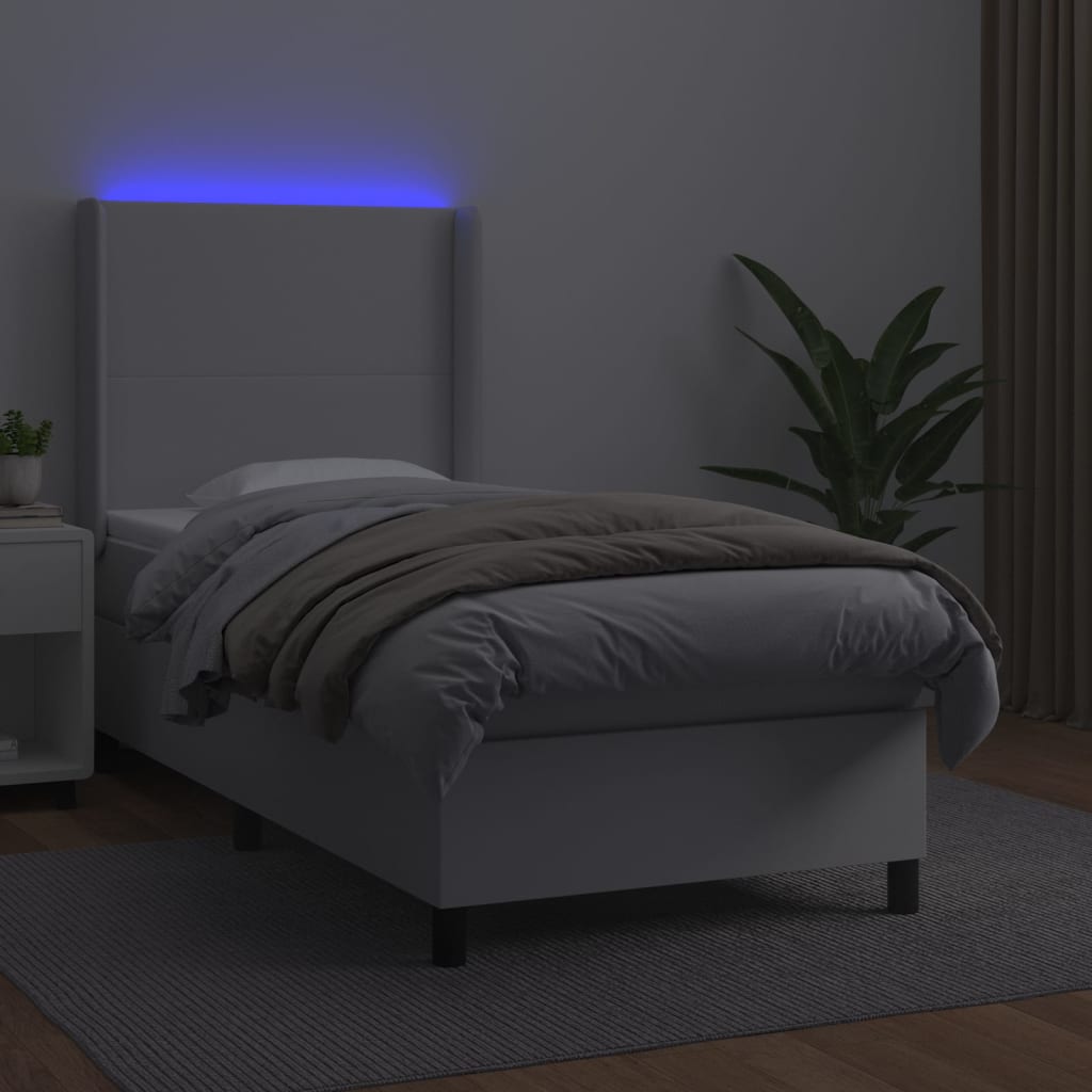 Krevet box spring s madracem LED bijeli 90x190 cm umjetna koža