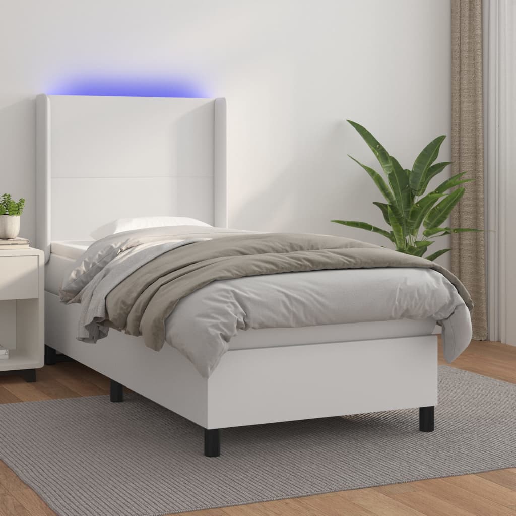 Krevet box spring s madracem LED bijeli 90x190 cm umjetna koža
