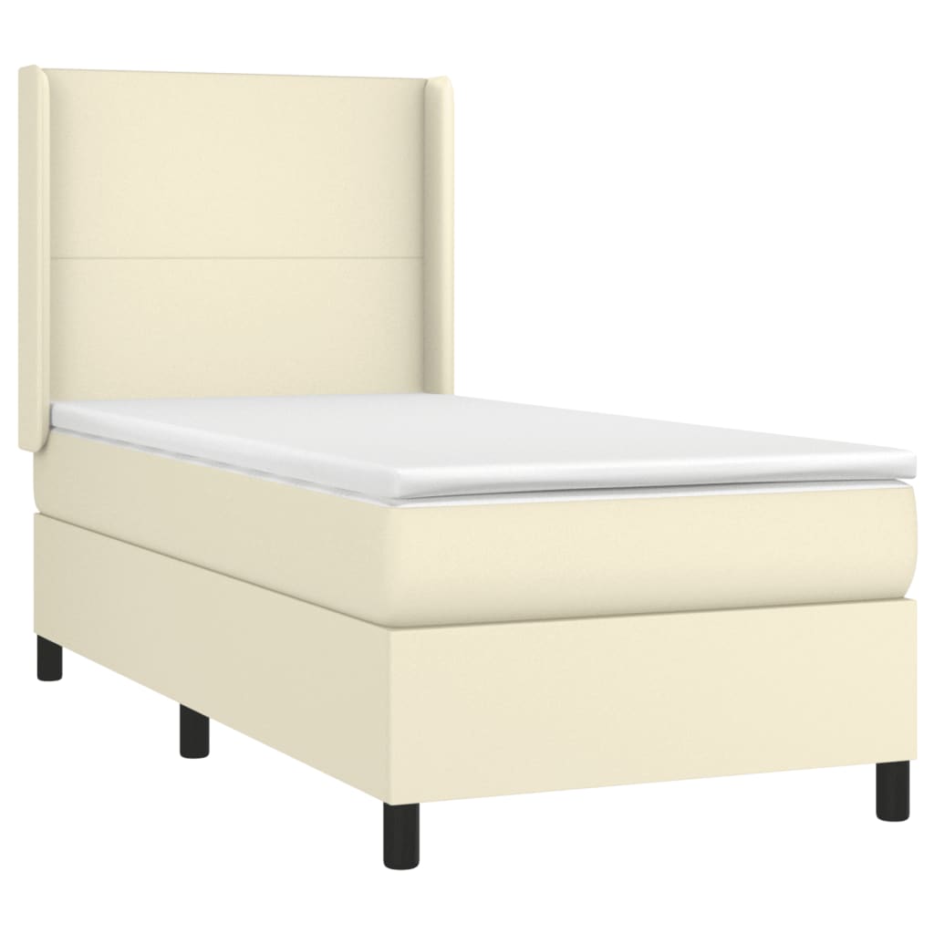 Krevet box spring s madracem LED krem 100x200cm od umjetne kože