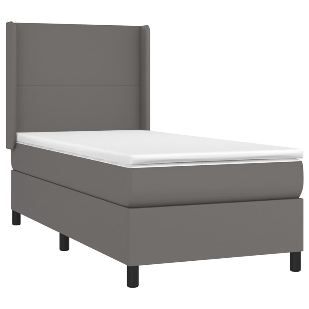 Krevet box spring s madracem LED sivi 100x200cm od umjetne kože