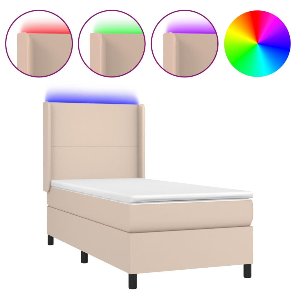 Krevet box spring madrac LED cappuccino 100x200cm umjetna koža