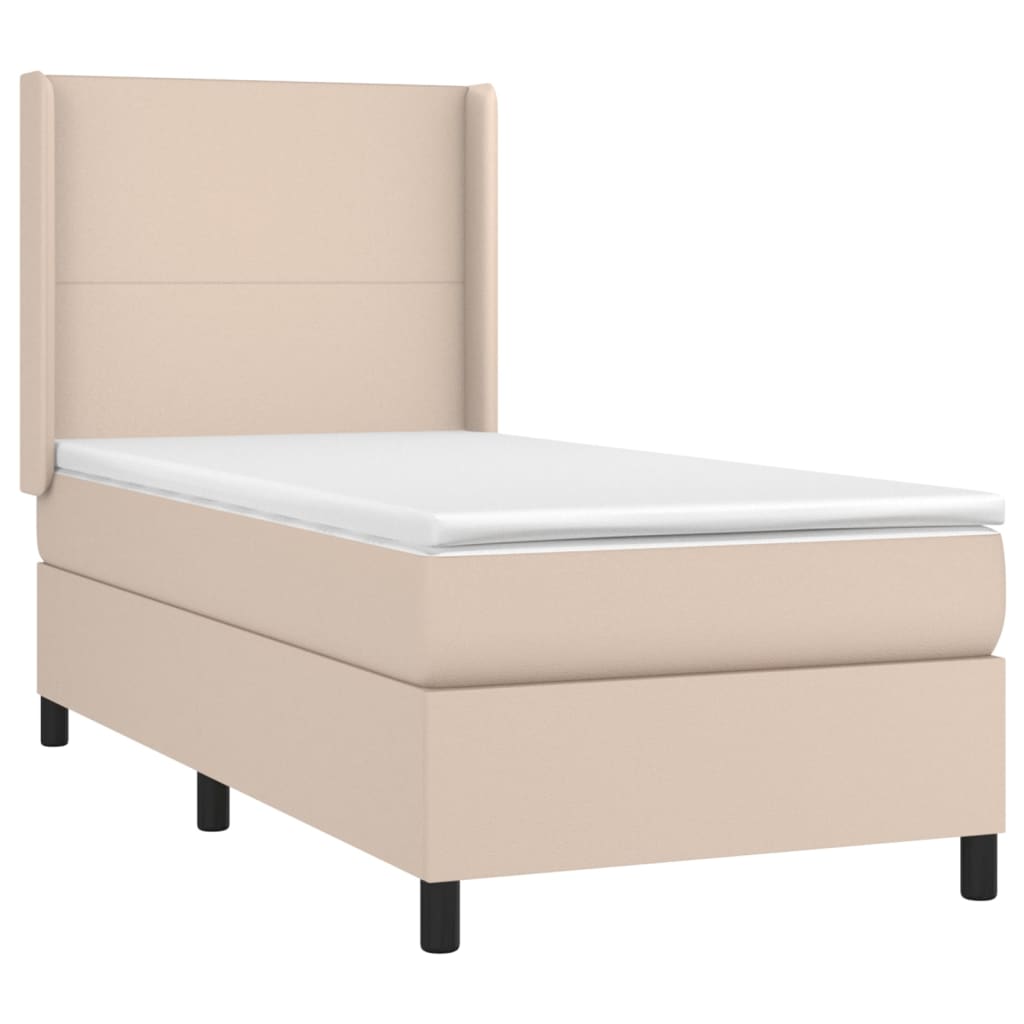Krevet box spring madrac LED cappuccino 100x200cm umjetna koža