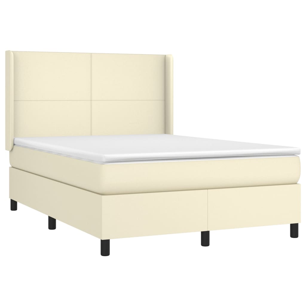 Krevet box spring s madracem LED krem 140x190cm od umjetne kože