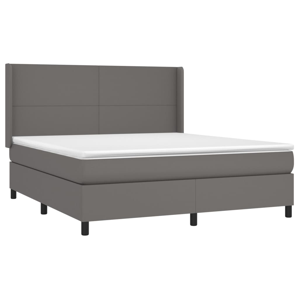 Krevet box spring s madracem LED sivi 160x200cm od umjetne kože