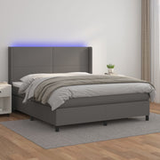 Krevet box spring s madracem LED sivi 160x200cm od umjetne kože