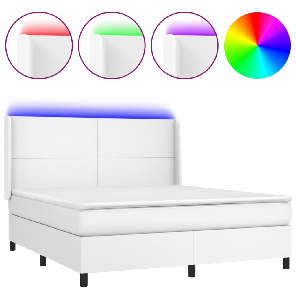 Krevet box spring s madracem LED bijeli 180x200 cm umjetna koža