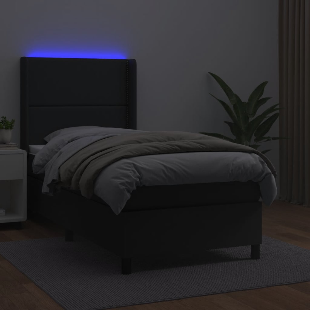 Krevet box spring s madracem LED crni 100x200cm od umjetne kože