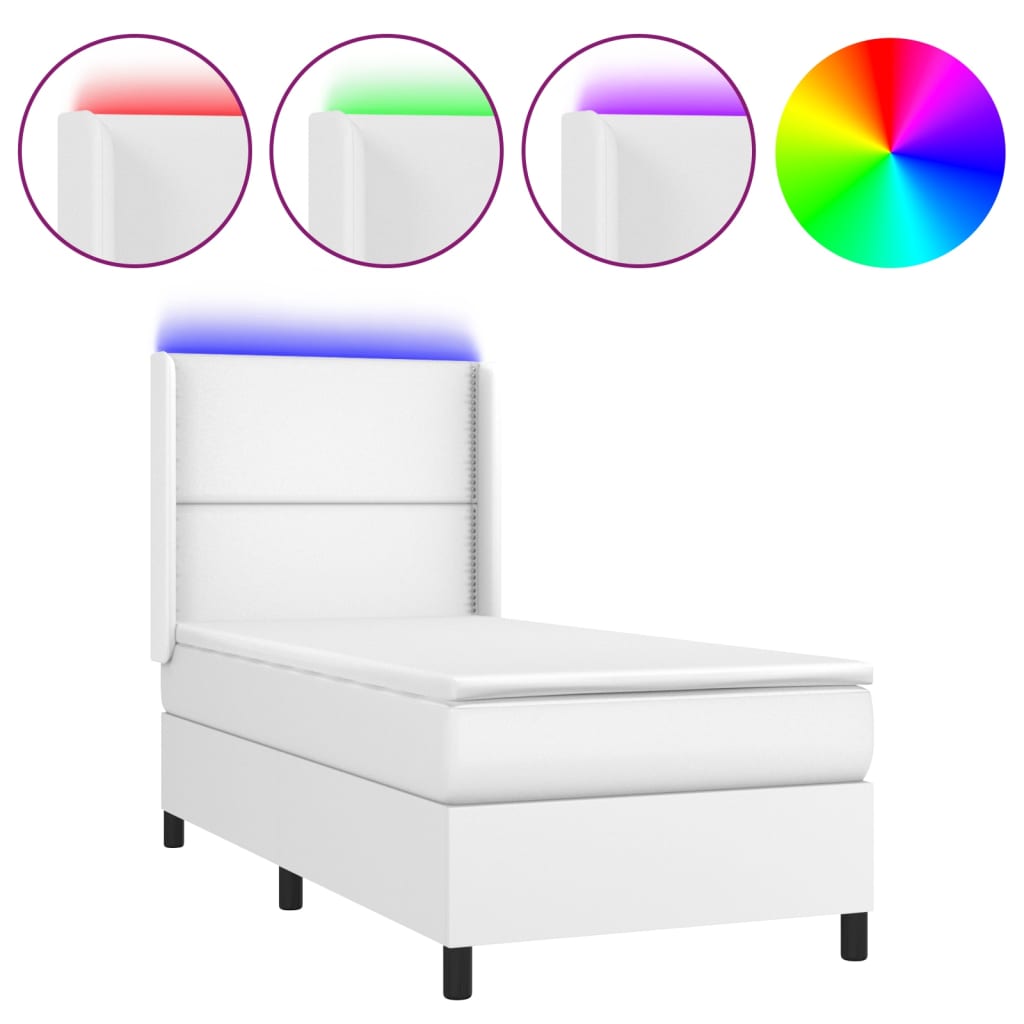 Krevet box spring s madracem LED bijeli 100x200 cm umjetna koža