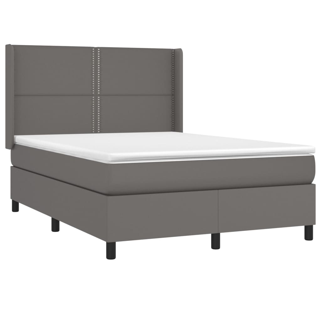 Krevet box spring s madracem LED sivi 140x200cm od umjetne kože