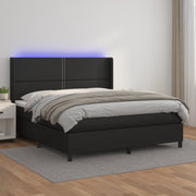 Krevet box spring s madracem LED crni 180x200cm od umjetne kože