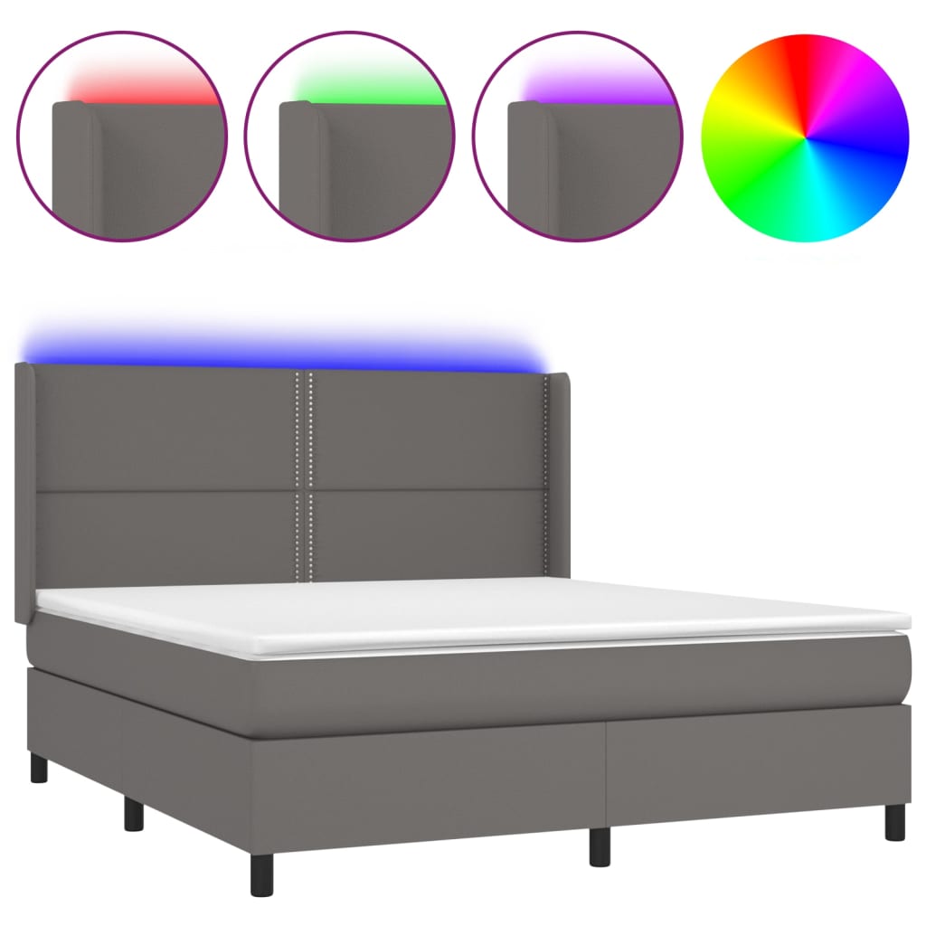 Krevet box spring s madracem LED sivi 180x200cm od umjetne kože
