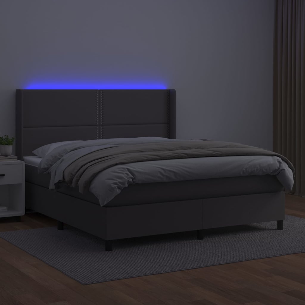 Krevet box spring s madracem LED sivi 180x200cm od umjetne kože