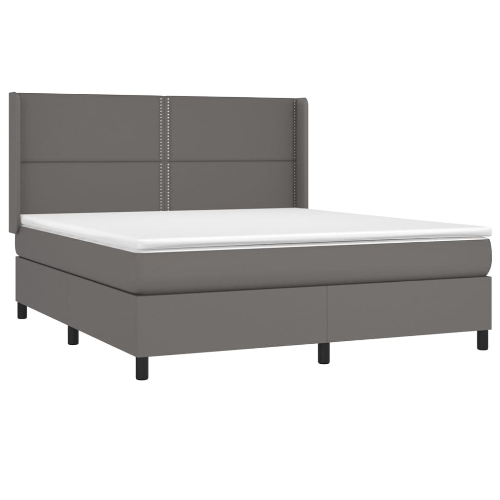 Krevet box spring s madracem LED sivi 180x200cm od umjetne kože
