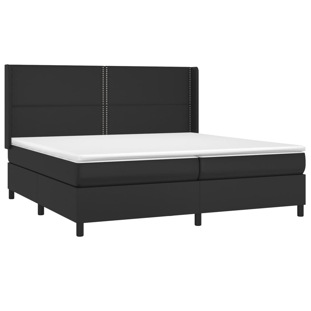 Krevet box spring s madracem LED crni 200x200cm od umjetne kože