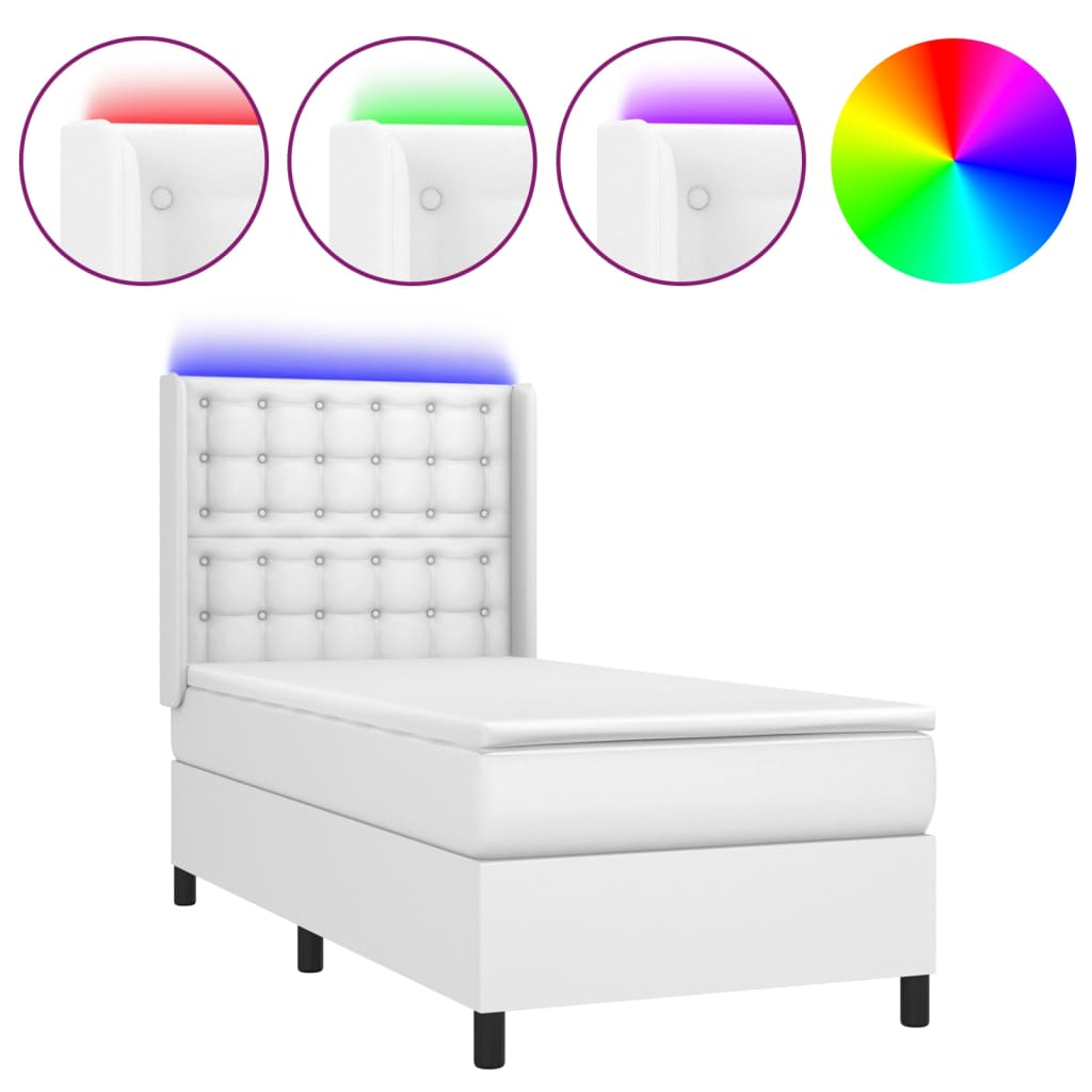 Krevet box spring s madracem LED bijeli 80x200 cm umjetna koža