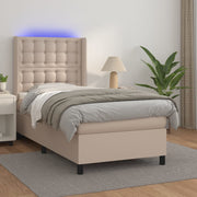 Krevet box spring i madrac LED cappuccino 80x200cm umjetna koža