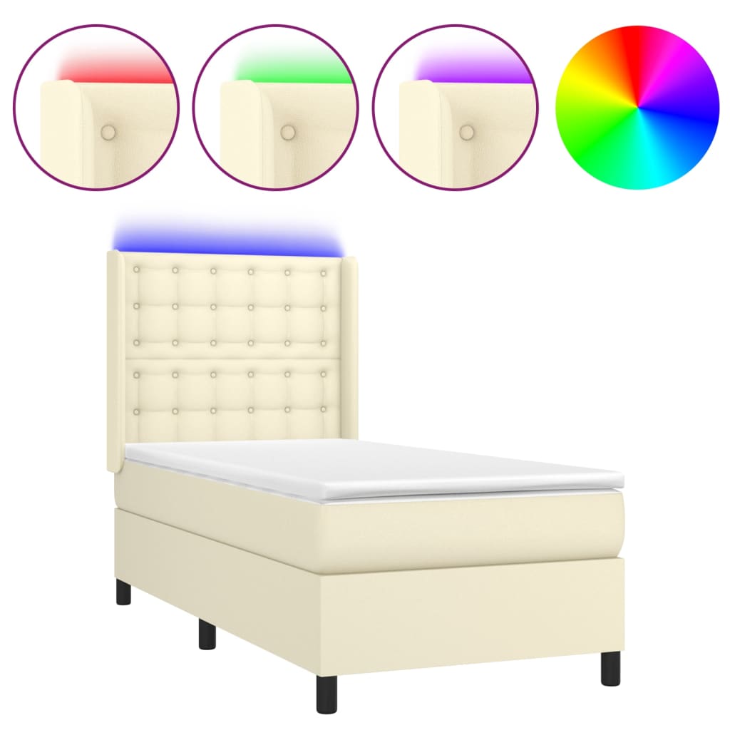 Krevet box spring s madracem LED krem 90x190 cm od umjetne kože