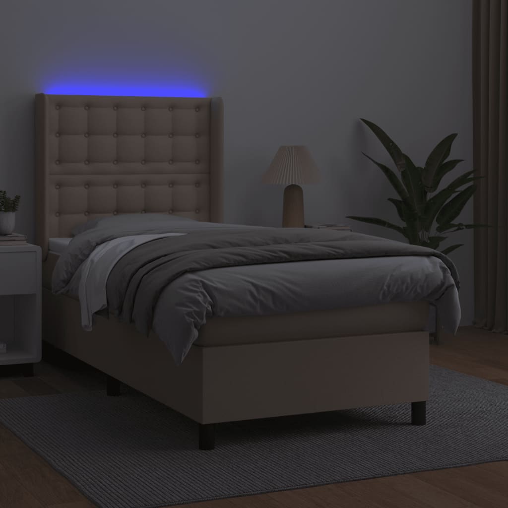 Krevet box spring madrac LED cappuccino 100x200cm umjetna koža