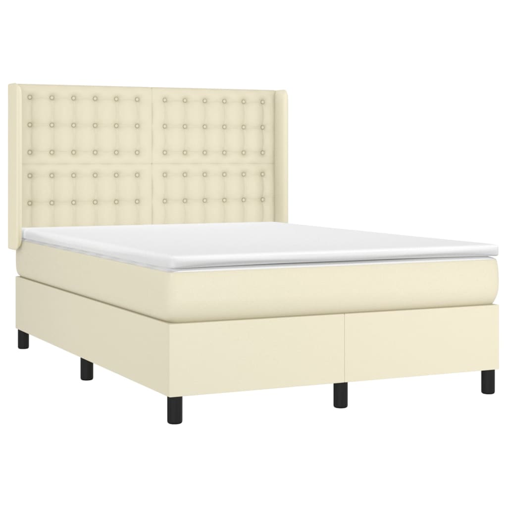Krevet box spring s madracem LED krem 140x190cm od umjetne kože