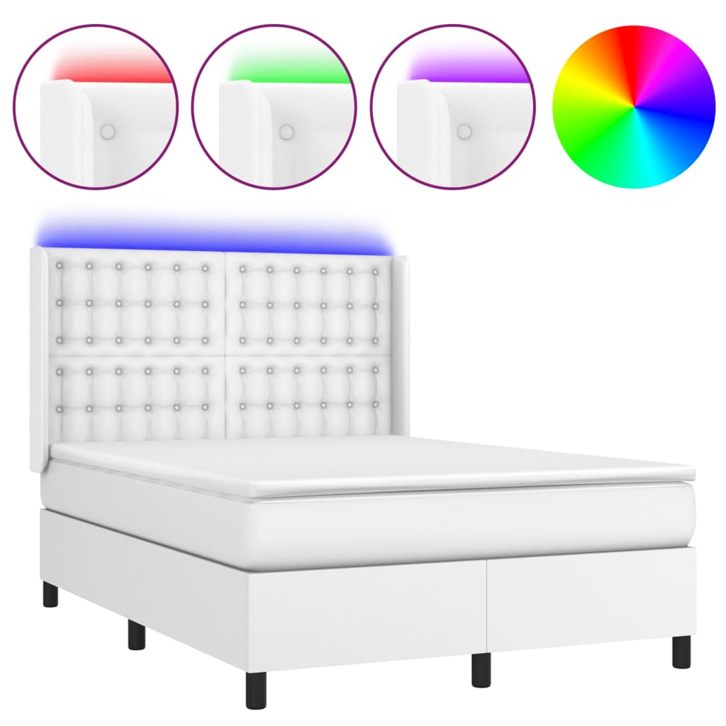 Krevet box spring s madracem LED bijeli 140x200 cm umjetna koža