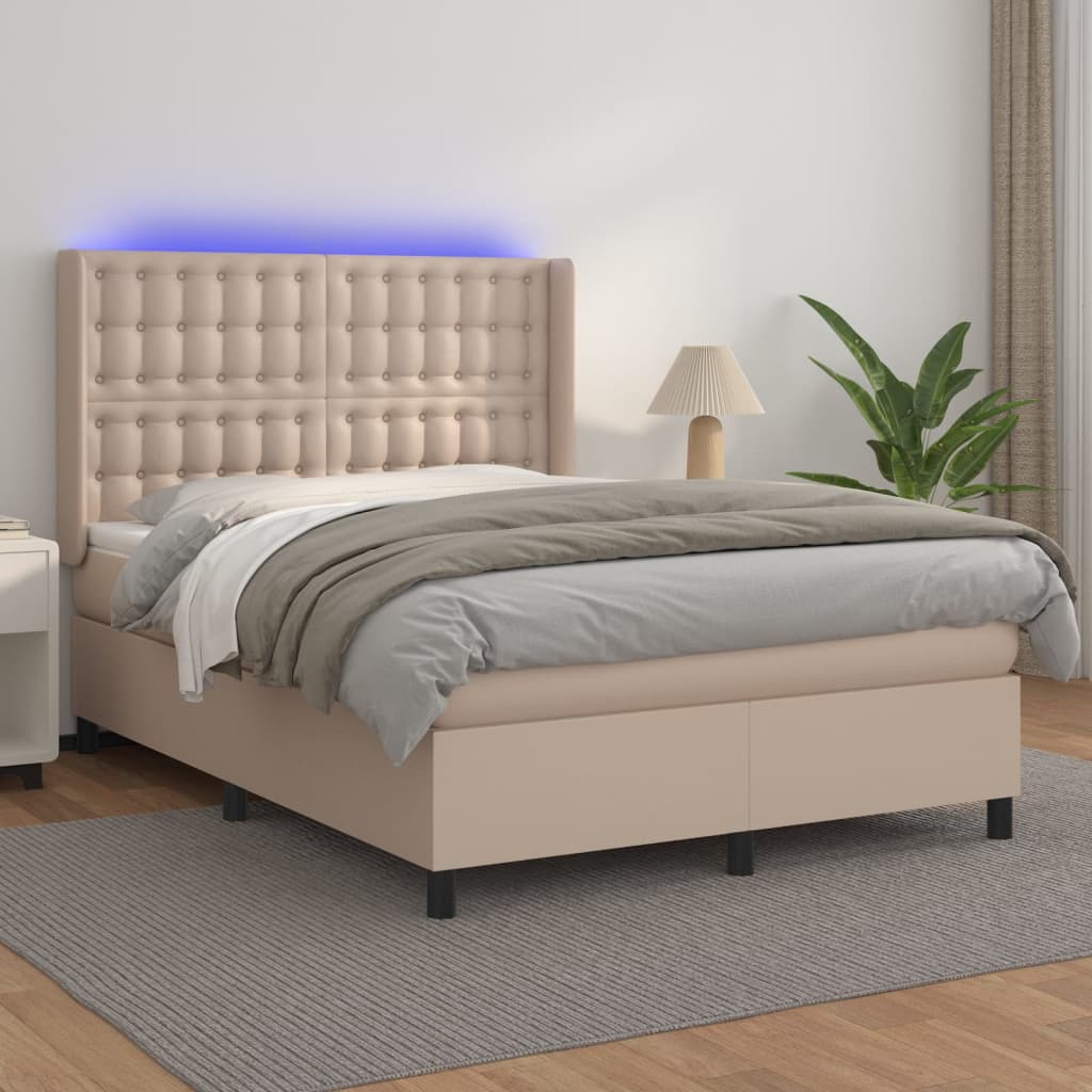 Krevet box spring madrac LED cappuccino 140x200cm umjetna koža