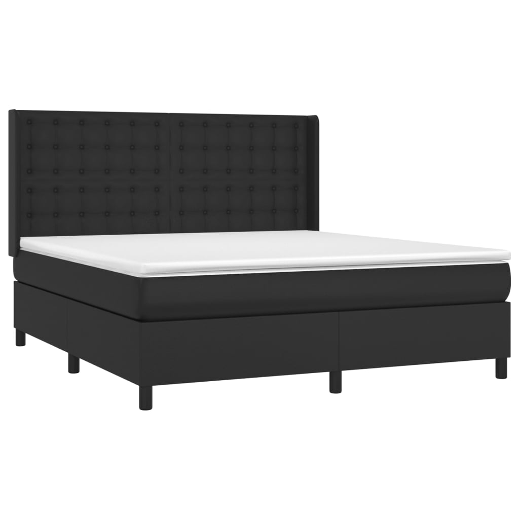 Krevet box spring s madracem LED crni 160x200cm od umjetne kože