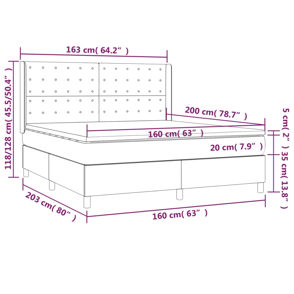 Krevet box spring s madracem LED bijeli 160x200 cm umjetna koža