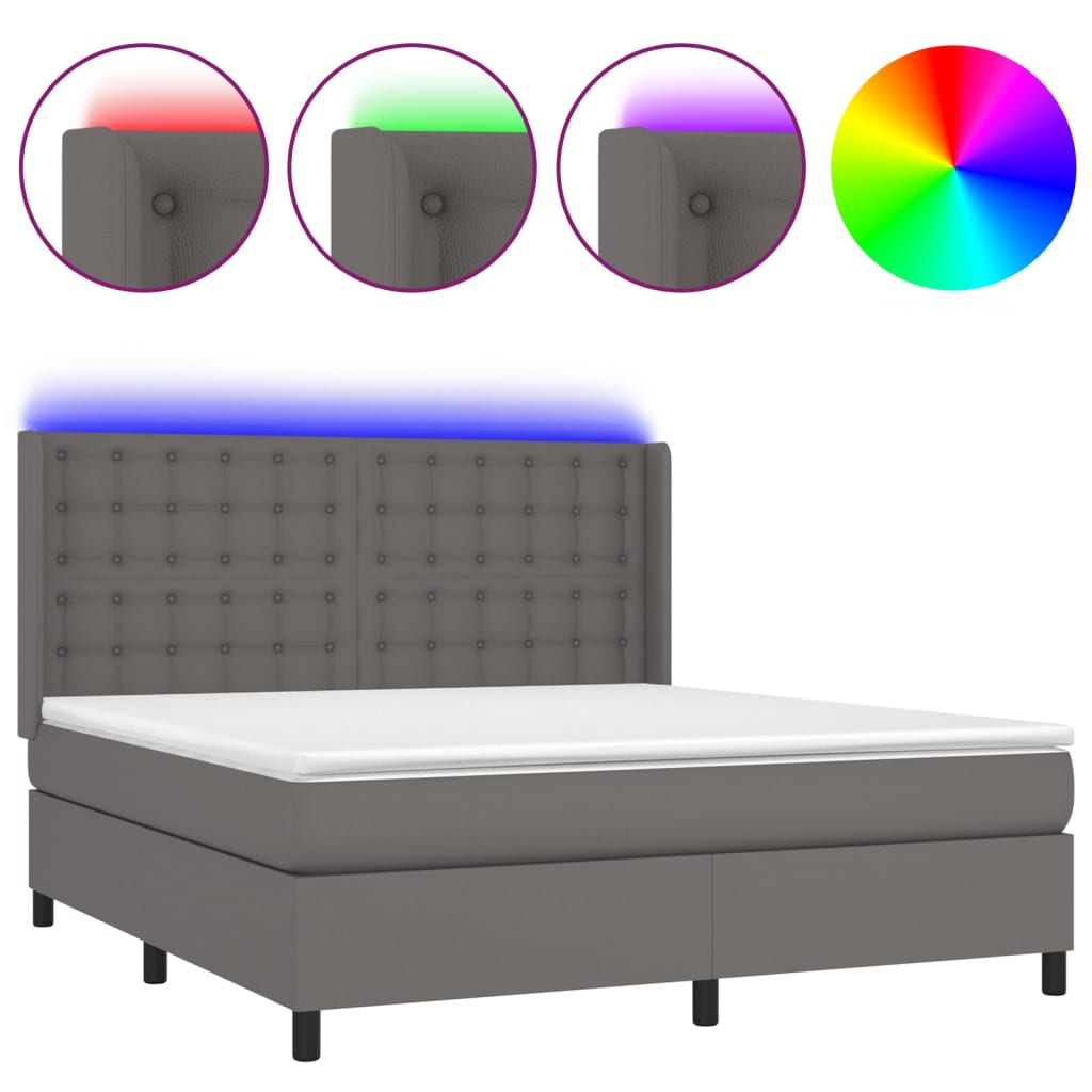 Krevet box spring s madracem LED sivi 160x200cm od umjetne kože