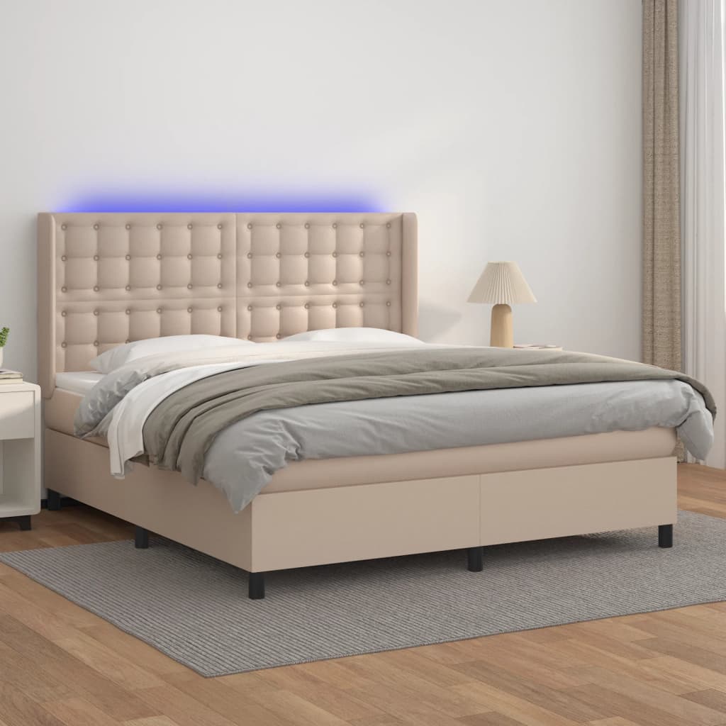 Krevet box spring madrac LED cappuccino 160x200cm umjetna koža