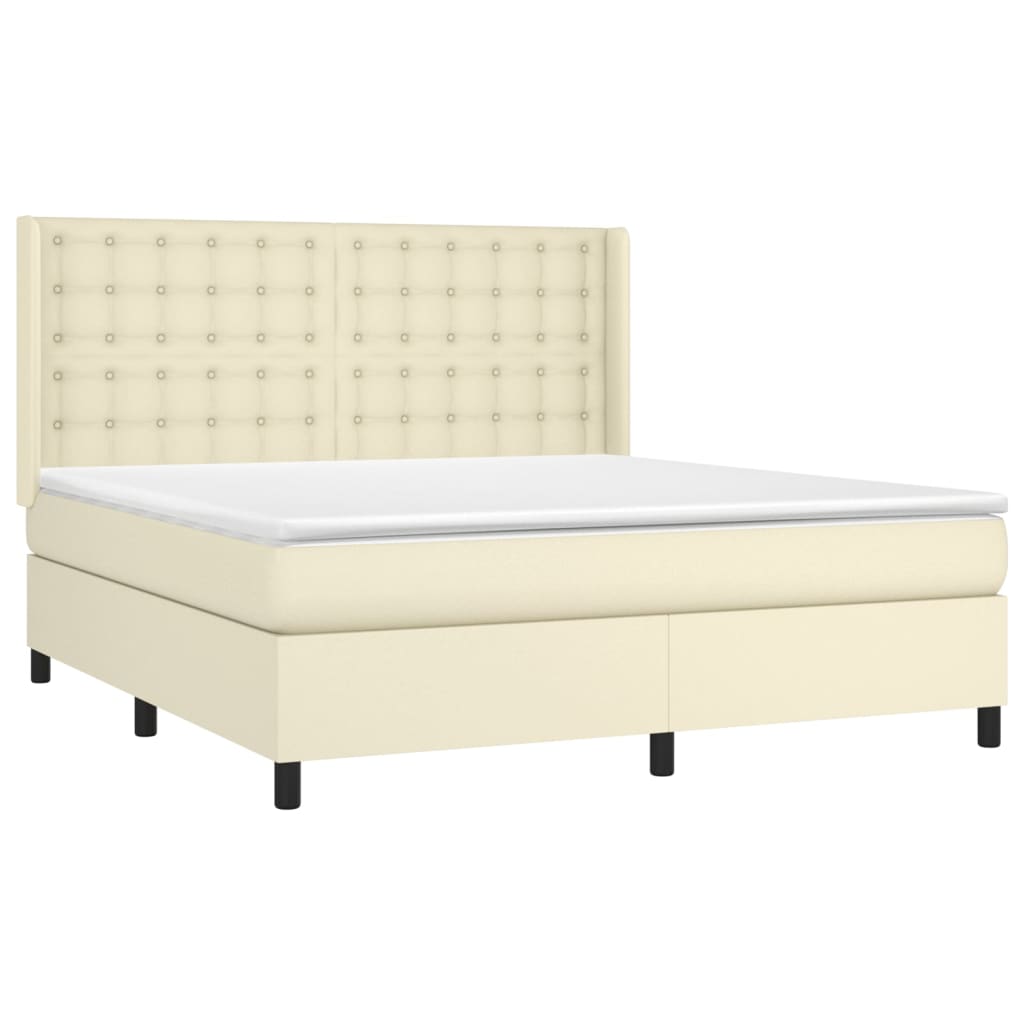Krevet box spring s madracem LED krem 180x200cm od umjetne kože