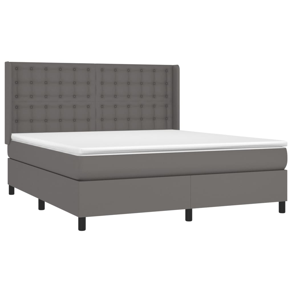 Krevet box spring s madracem LED sivi 180x200cm od umjetne kože