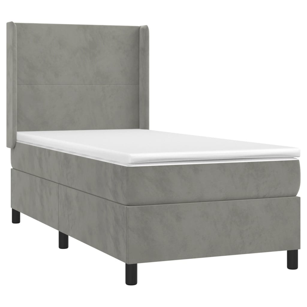 Krevet box spring s madracem LED svjetlosivi 80x200 cm baršun
