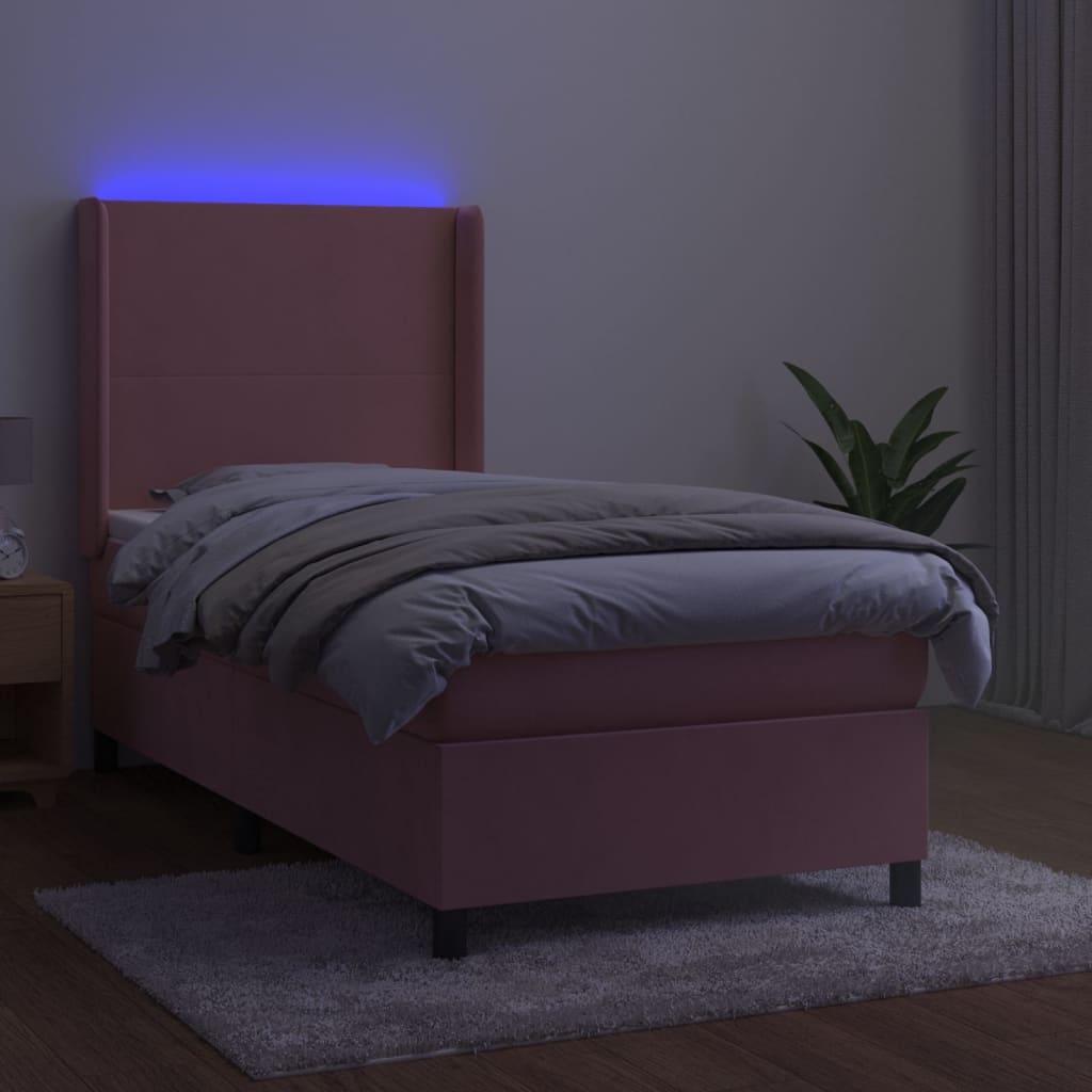 Krevet box spring s madracem LED ružičasti 80x200 cm baršunasti