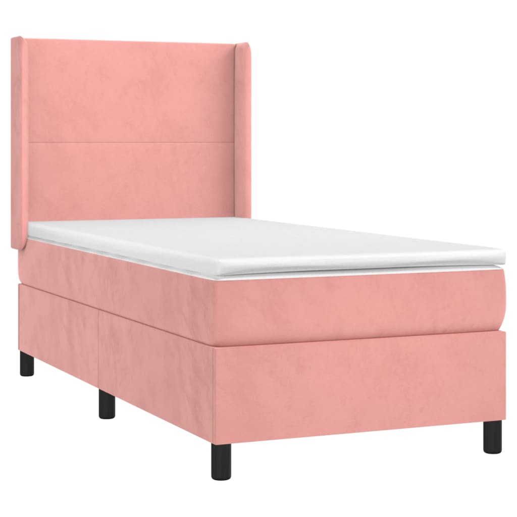 Krevet box spring s madracem LED ružičasti 90x190 cm baršunasti