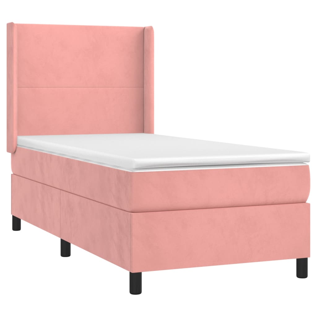 Krevet box spring s madracem LED ružičasti 90x200 cm baršunasti