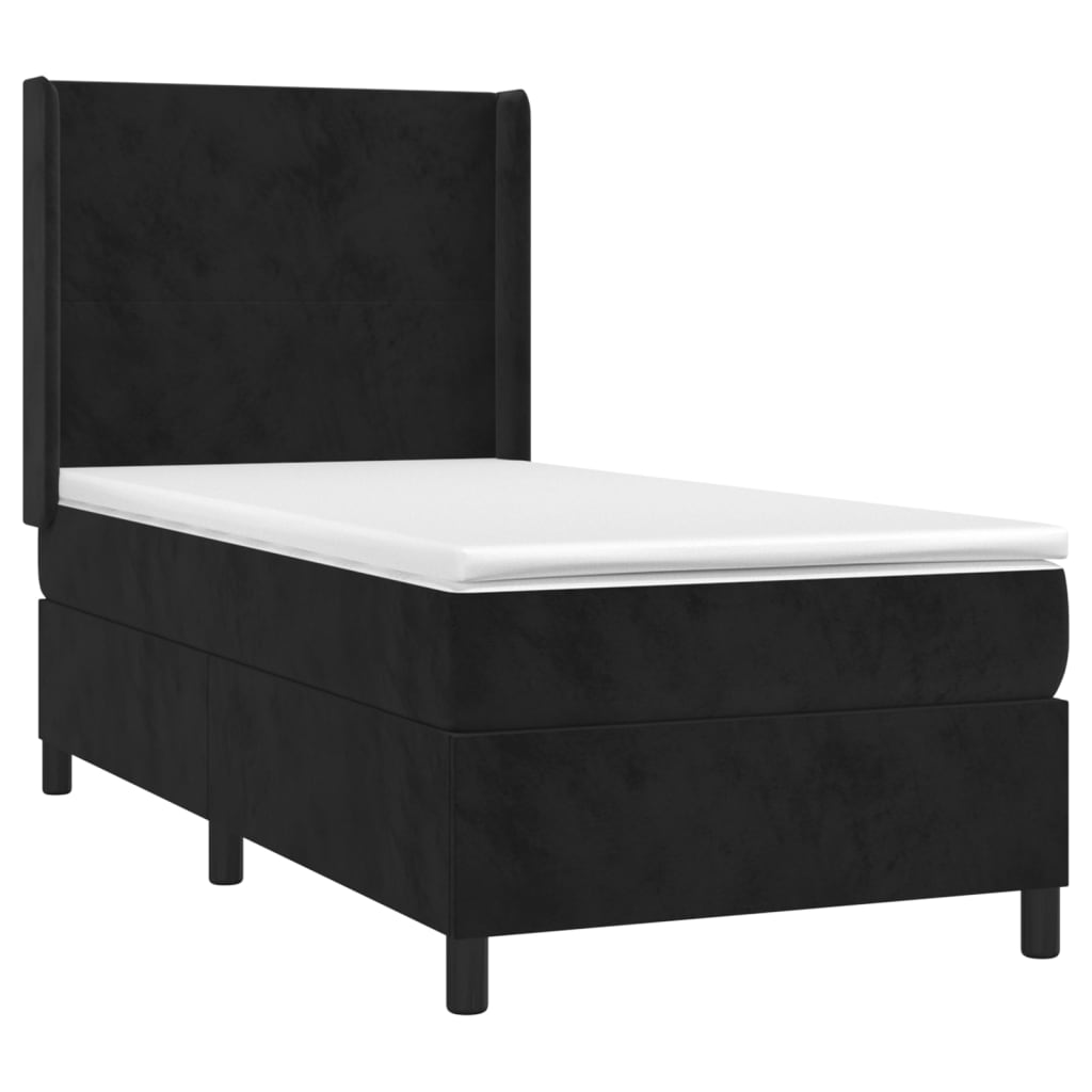 Krevet box spring s madracem LED crni 100x200 cm baršun