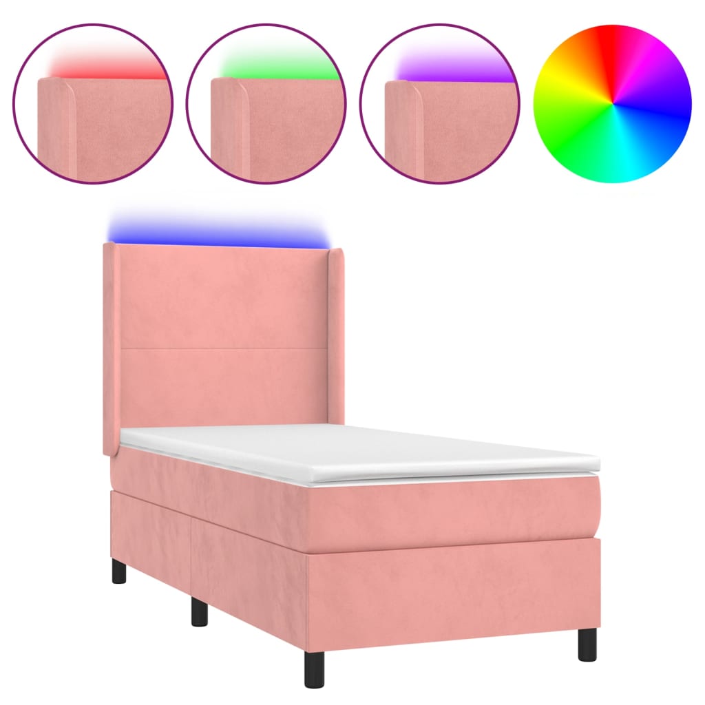 Krevet box spring s madracem LED ružičasti 100x200cm baršunasti