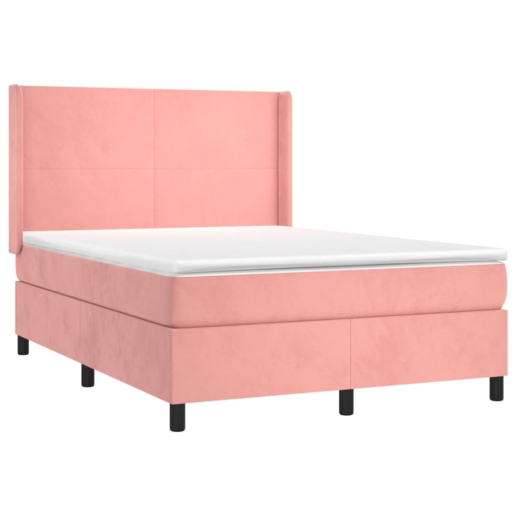 Krevet box spring s madracem LED ružičasti 140x200cm baršunasti