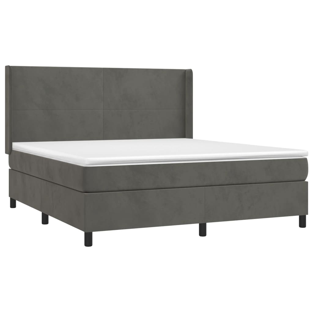 Krevet box spring s madracem LED tamnosivi 160x200 cm baršun