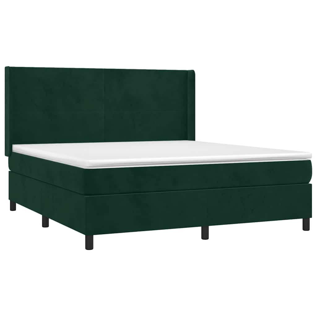 Krevet box spring s madracem LED tamnozeleni 160x200 cm baršun