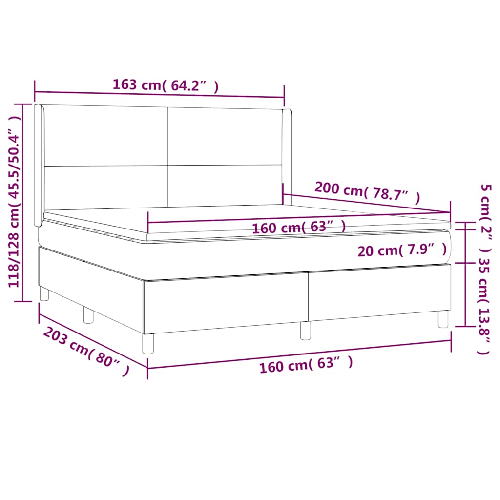 Krevet box spring s madracem LED tamnozeleni 160x200 cm baršun