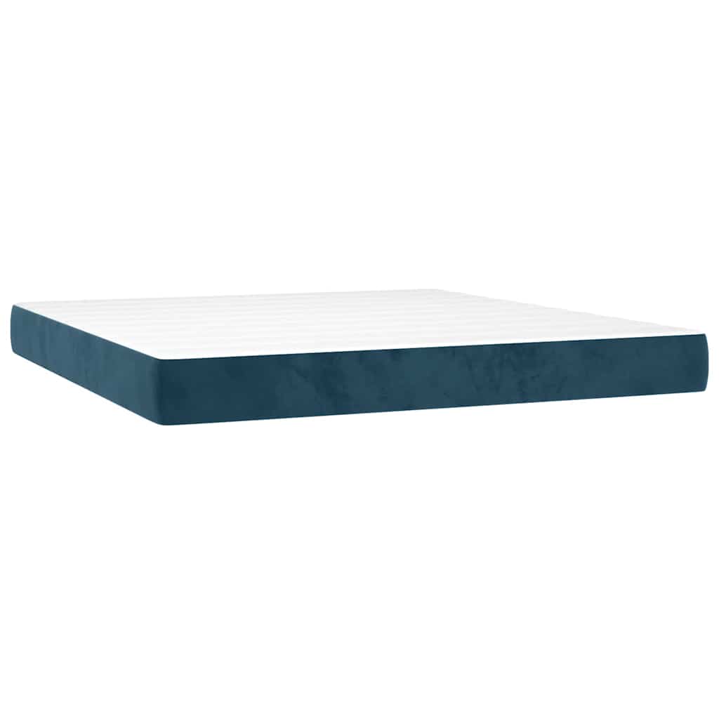 Krevet box spring s madracem LED tamnoplavi 180x200 cm baršun