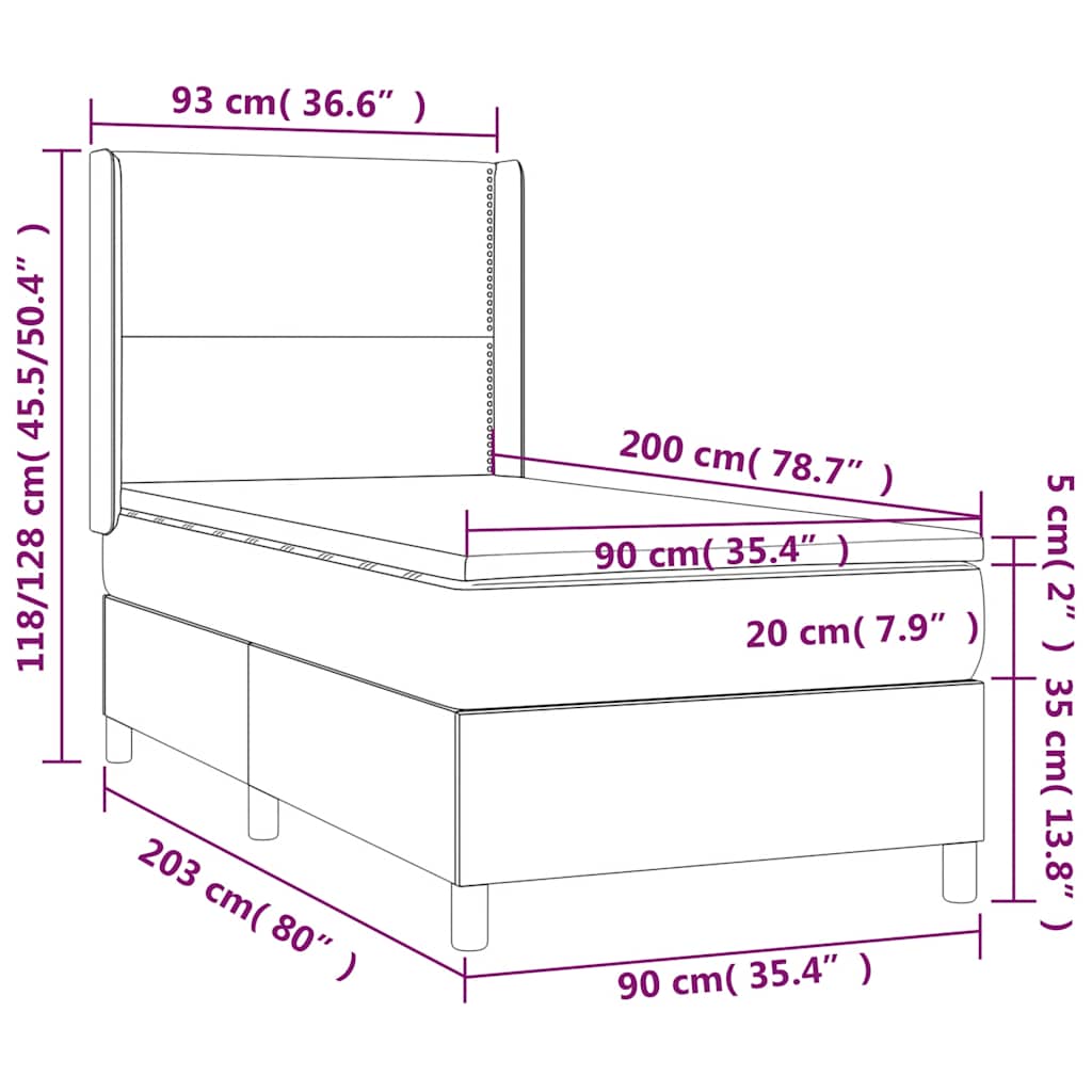 Krevet box spring s madracem LED tamnozeleni 90x200 cm baršun