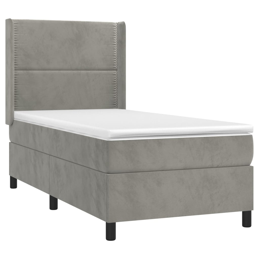 Krevet box spring s madracem LED svjetlosivi 100x200 cm baršun