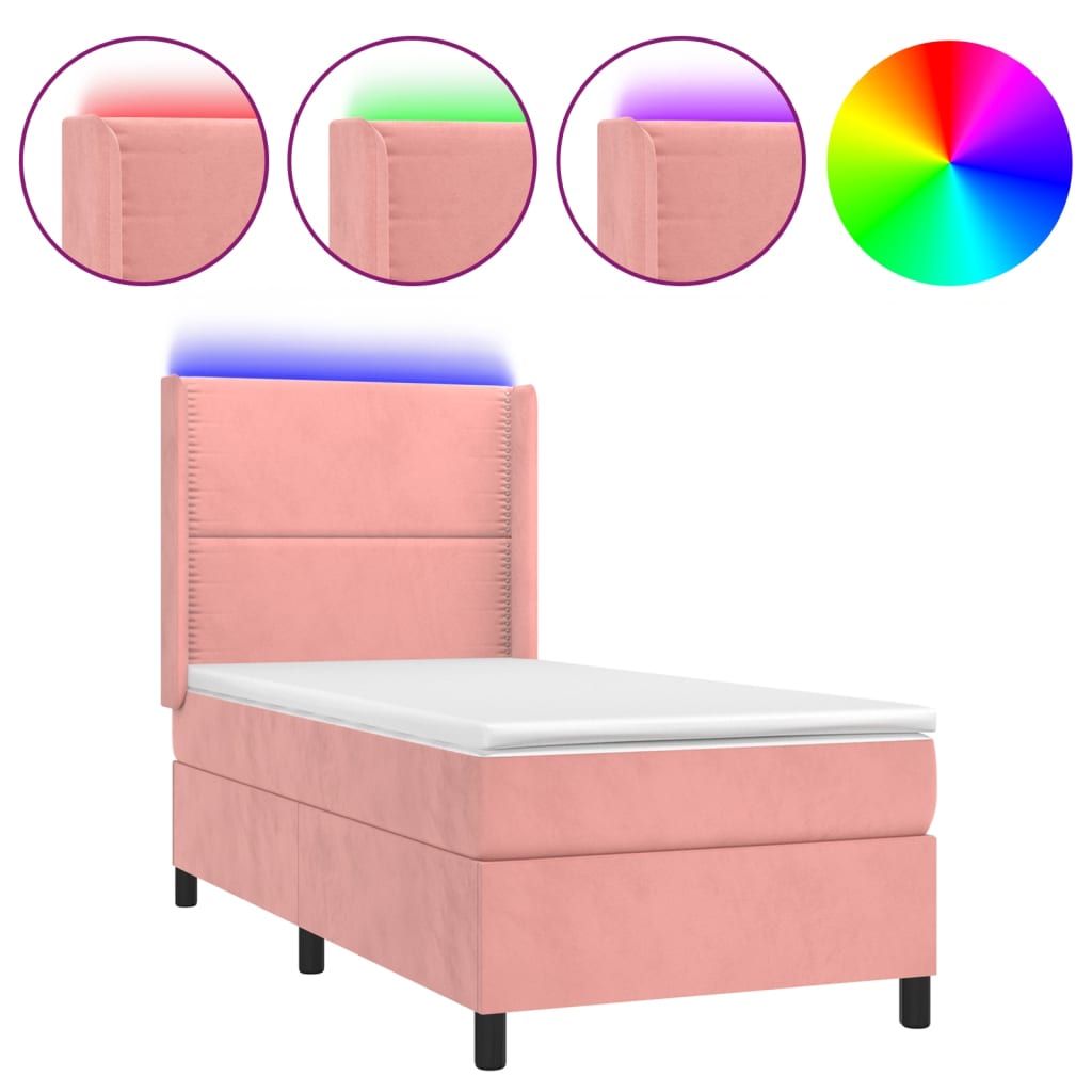 Krevet box spring s madracem LED ružičasti 100x200cm baršunasti