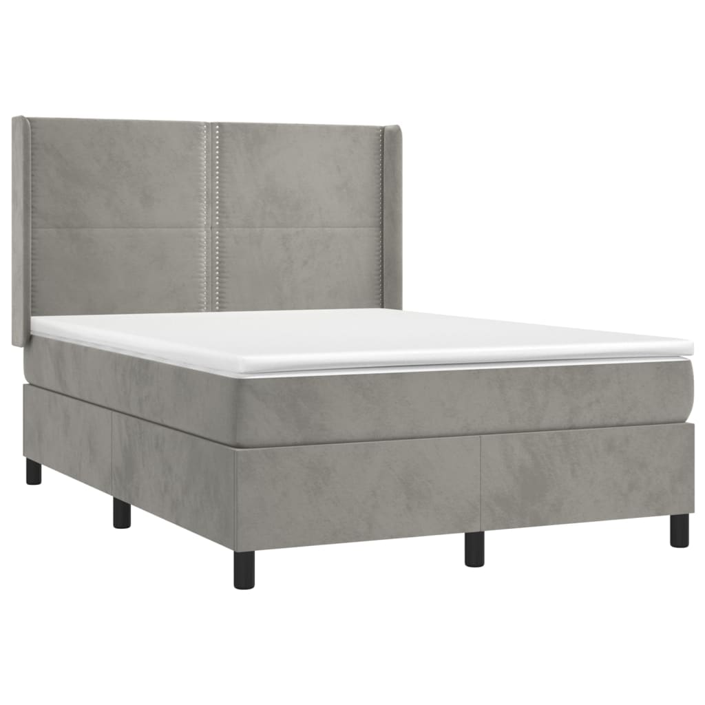 Krevet box spring s madracem LED svjetlosivi 140x190 cm baršun
