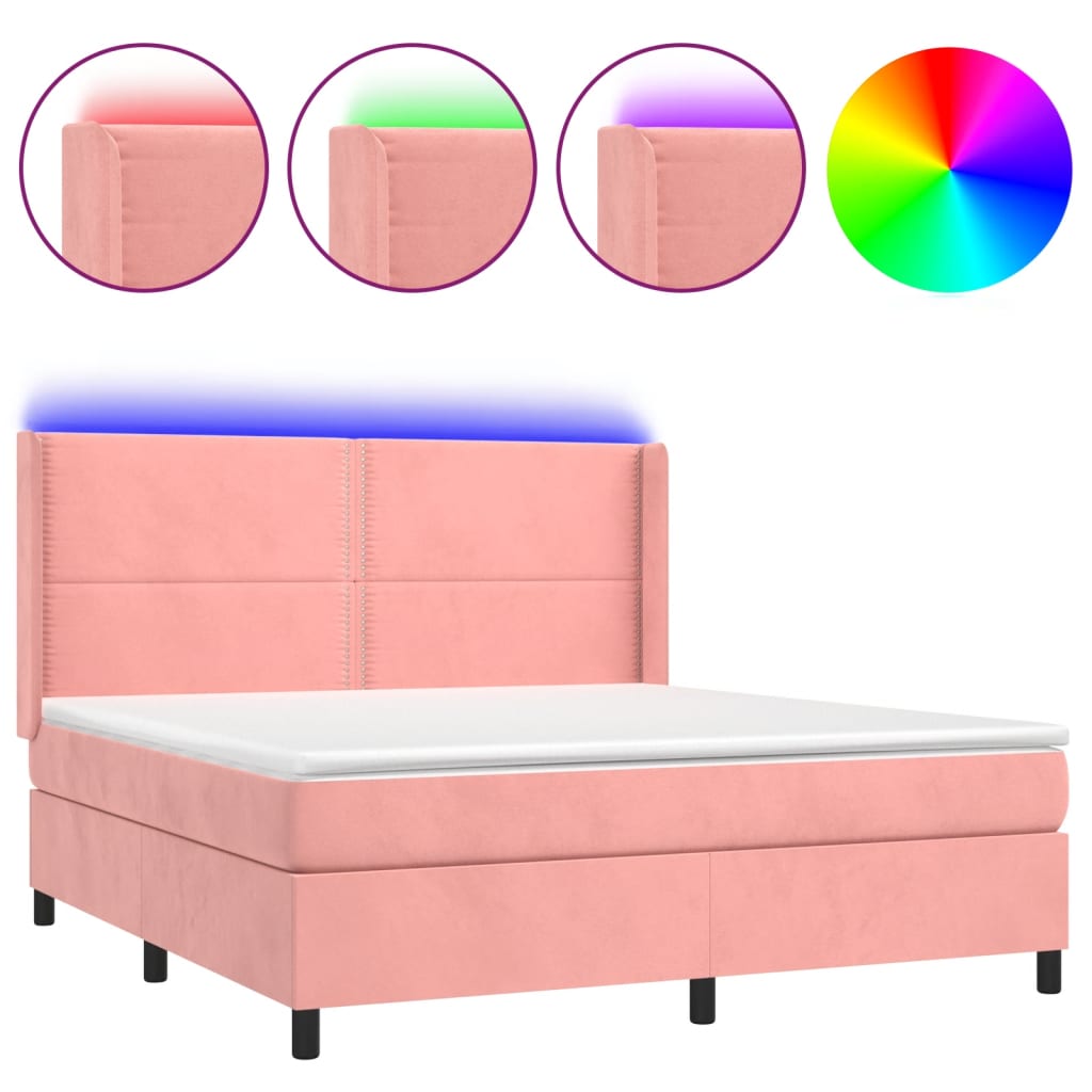 Krevet box spring s madracem LED ružičasti 160x200cm baršunasti