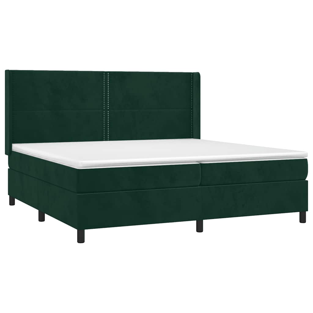 Krevet box spring s madracem LED tamnozeleni 200x200 cm baršun