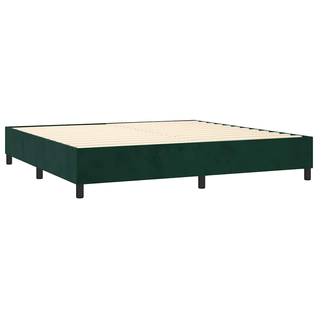 Krevet box spring s madracem LED tamnozeleni 200x200 cm baršun